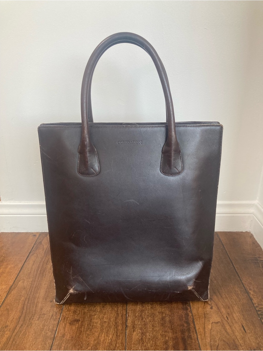 Giorgio Armani  90 s Chocolate Brown Leather Brief Tote
